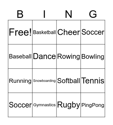 Sports Bingo Card