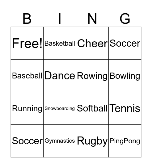 Sports Bingo Card