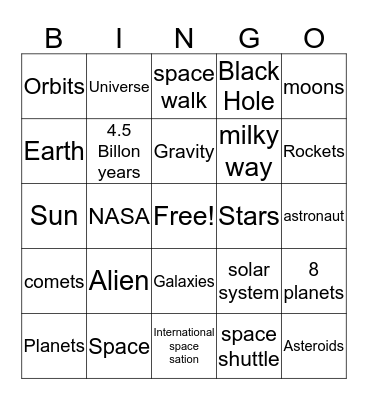 Chapter 2 The Universe Bingo Card