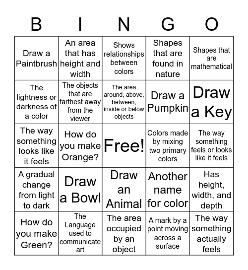 Art Terms Bingo Card