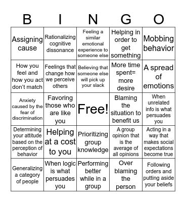 Social Psychology Bingo Card