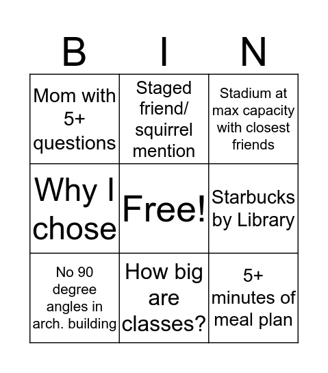Untitled Bingo Card
