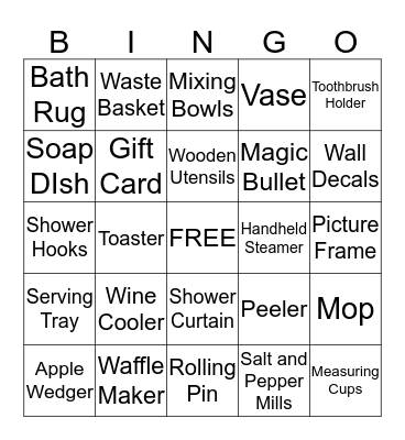 Alicia's Bridal Shower Bingo Card