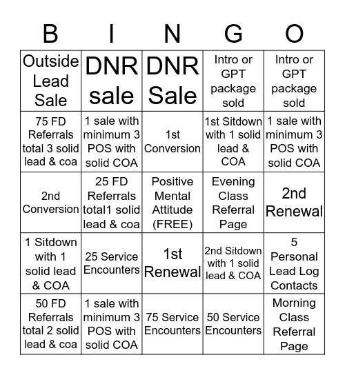 French Rd Fitness Coach BINGO Card