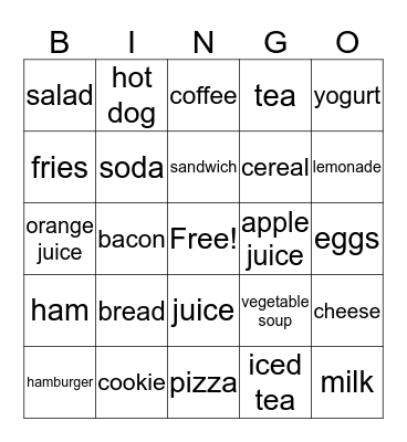 food Bingo Card