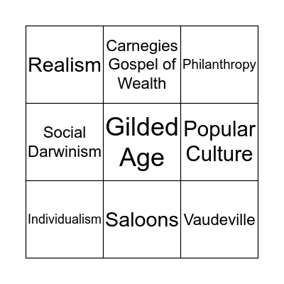 Gilded Age Bingo Card