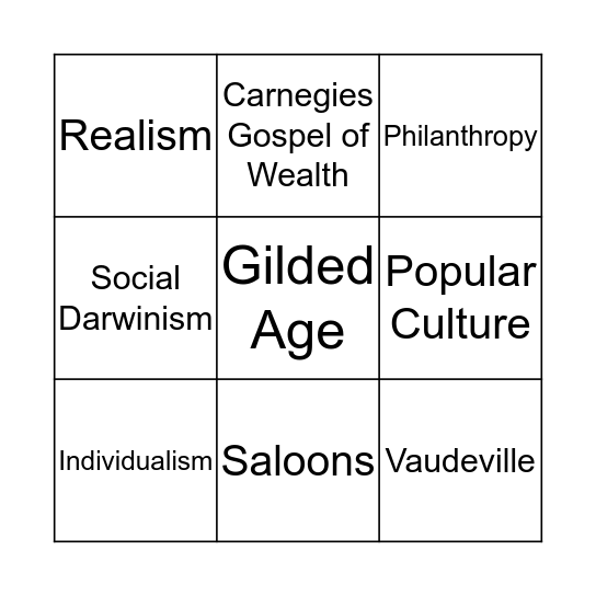 Gilded Age Bingo Card