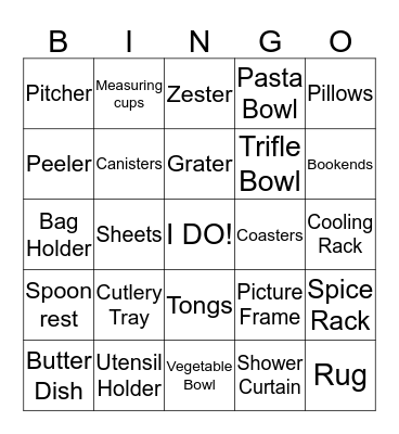 Melissa's Bridal Shower Bingo Card