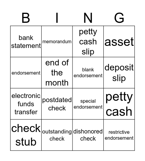 Accounting Chapter 5  Bingo Card