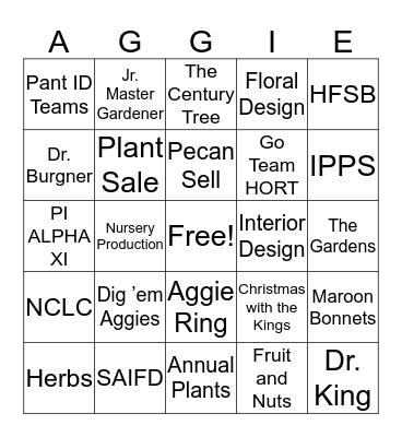 Aggie Horticulture Bingo Card