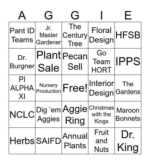 Aggie Horticulture Bingo Card