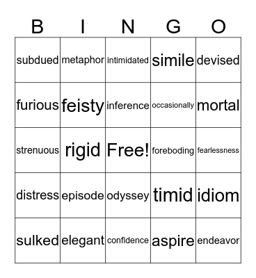 Vocabulary Bingo Card