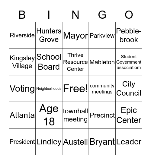 Civic Engagement Bingo Card