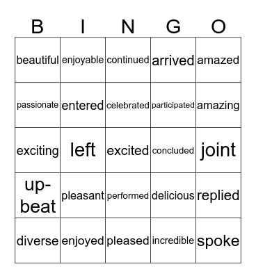 Vocabulary Bingo Card