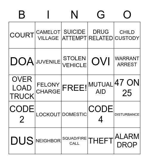 PATROLMAN BINGO Card