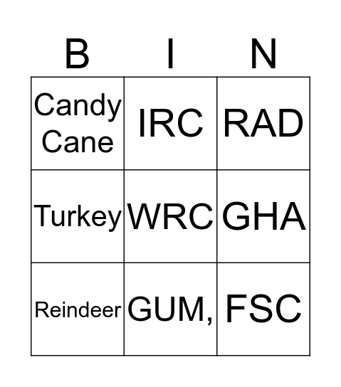 PCC Holiday Bingo Card