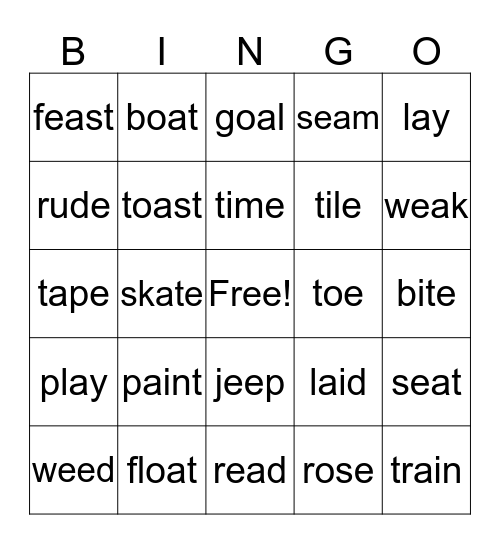 Vowel Team Bingo Card