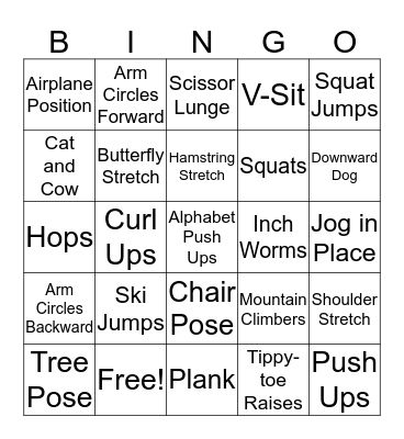 Fitness Bingo  Bingo Card