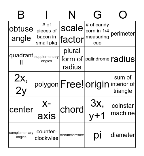 Unit 1 & 2 Math Bingo Card