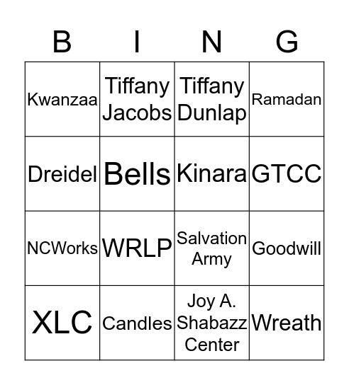 PCC Holiday Bingo Card