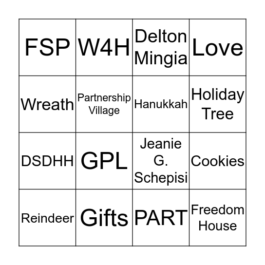 PCC Holiday Bingo Card