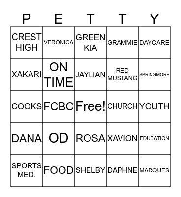 PETTY Bingo Card