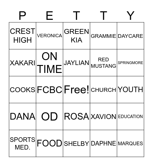 PETTY Bingo Card