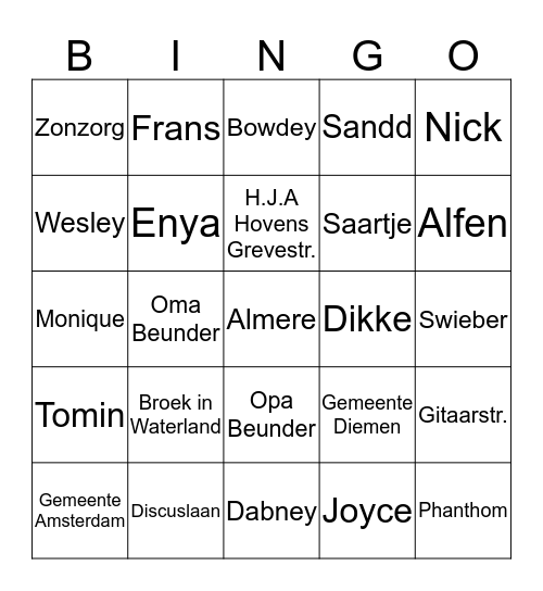 familie Bingo Card