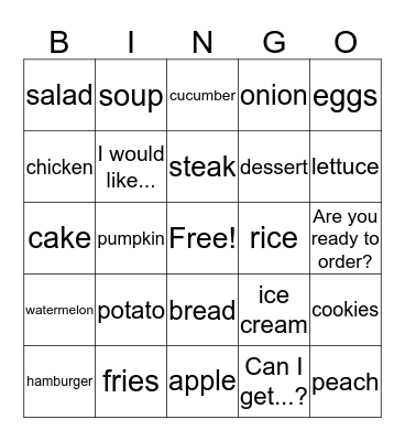 Food Bingo Card