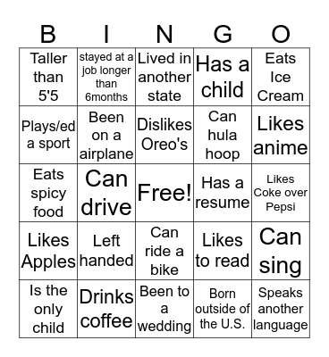 Get to Know You Bingo Card