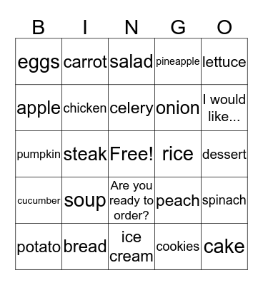 Food Bingo Card