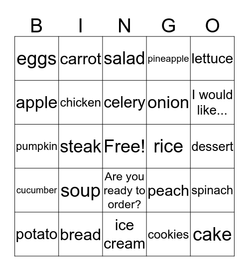 Food Bingo Card