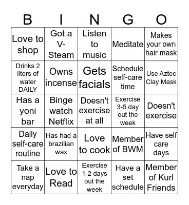Me, Myself, and I Bingo Card
