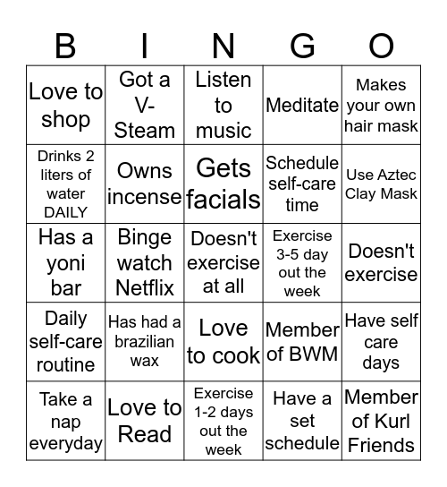 Me, Myself, and I Bingo Card