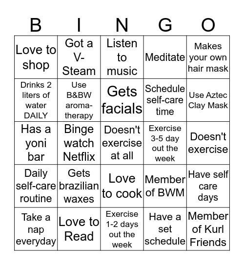 Me, Myself, and I Bingo Card