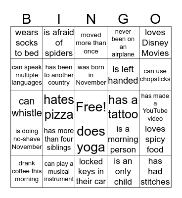 WPU HUMAN BINGO Card