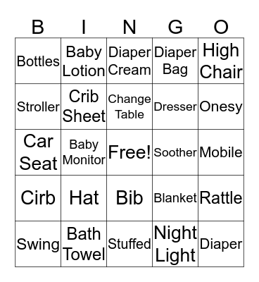 Olga's Baby Shower Bingo Card