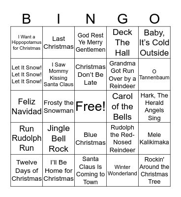 Xmas Music Bingo Card