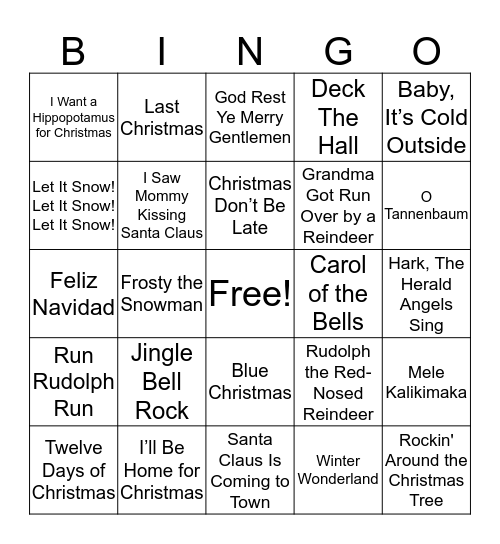 Xmas Music Bingo Card