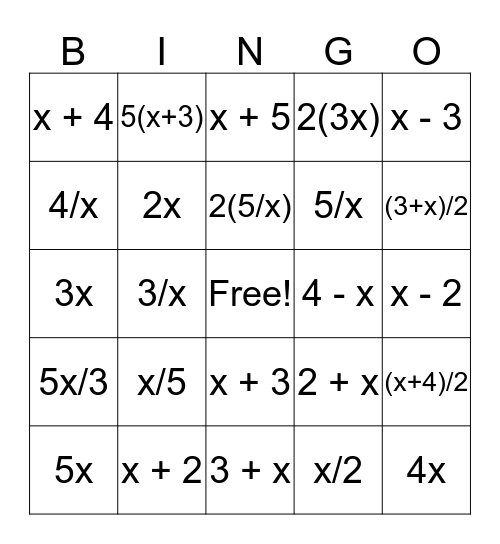 Expression   Bingo Card