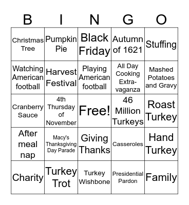 Thanksgiving Bingo Card