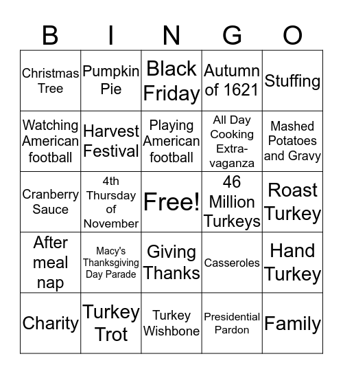 Thanksgiving Bingo Card