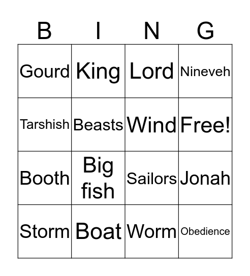 Jonah Bingo Card