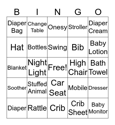 Olga's Baby Shower Bingo Card