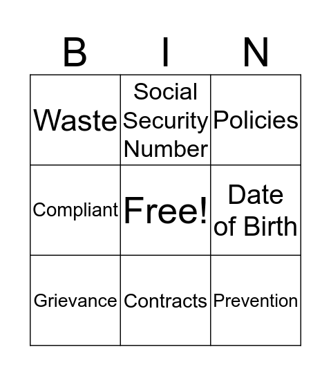 CCEW Tie breaker Bingo Card