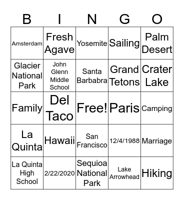 Wedding Bingo Card