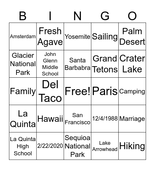 Wedding Bingo Card