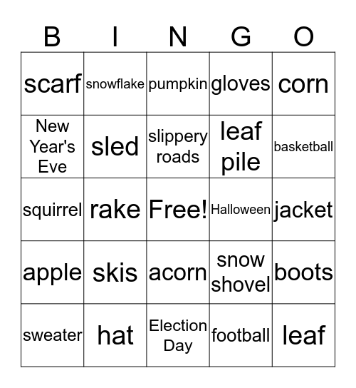 Fall and Winter Bingo Card