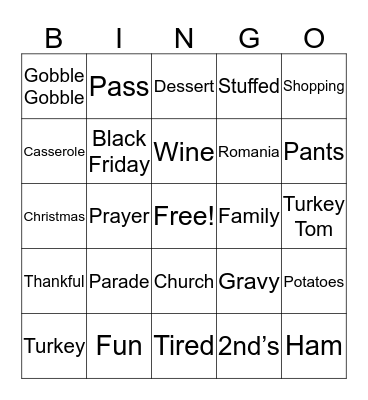 Thanksgiving Bingo  Bingo Card