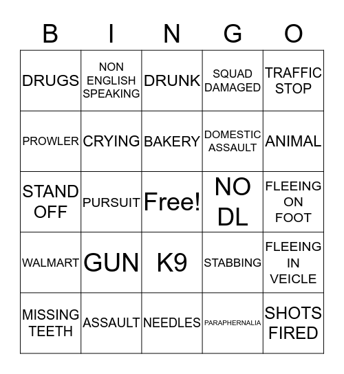 LIVE PD Bingo Card